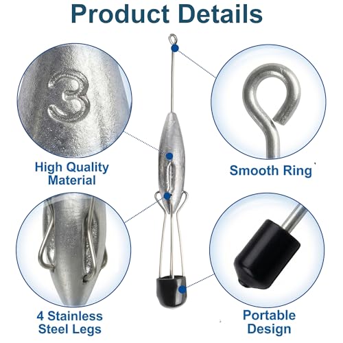 Sputnik Sinker Spider Sinkers 3/6‑Piece — Heavy‑Duty Long‑Tail Surf Fishing Weights for Strong Currents and Beach Casting, Lead Alloy Tackle Set - size: 3 Pack – 3oz to 5oz