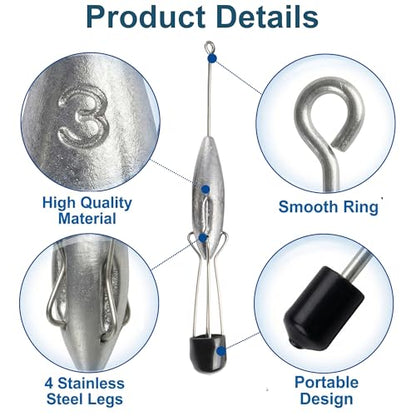 Sputnik Sinker Spider Sinkers 3/6‑Piece — Heavy‑Duty Long‑Tail Surf Fishing Weights for Strong Currents and Beach Casting, Lead Alloy Tackle Set - size: 6 Pack – 4oz to 6oz
