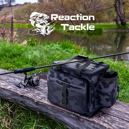 Reaction Tackle Camo Fishing Tackle Bag, Water Resistant Soft Tackle Storage Bag with Removable Dividers for 3600 and 3700 Trays