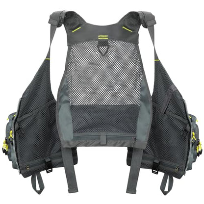 Gonex Fly Fishing Vest for Men Women, Comfortable Adjustable Fishing Vest with Multi-Pockets Reflective Stripes - color: Gray+yellow