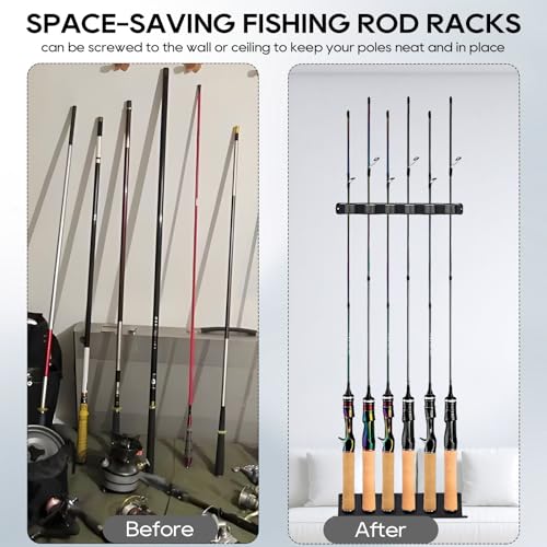 Axlksia Fishing Rod Holder Wall Mount, 1 Pair Fishing Pole Holders for Garage, Boats, 6 Fishing Rod Storage Racks (Vertical Grey) - color: Vertical Grey