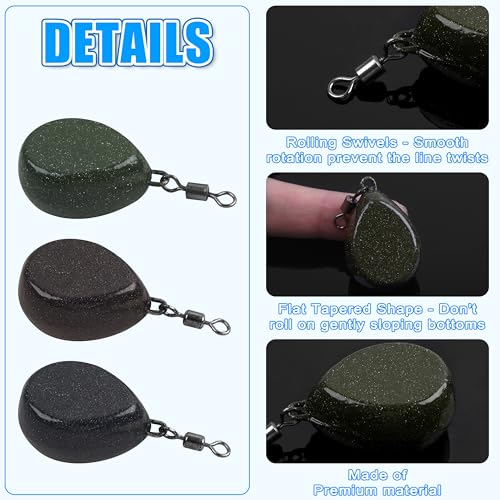 Carp Fishing Weights Sinkers, 4/8pcs Coated Tapered Flat Pear Fishing Sinkers with Swivels for Carp/Coarse Fishing Tackle 3 Colors - style: Black-8pcs