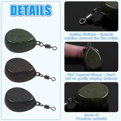 Carp Fishing Weights Sinkers, 4/8pcs Coated Tapered Flat Pear Fishing Sinkers with Swivels for Carp/Coarse Fishing Tackle 3 Colors - style: Black-8pcs