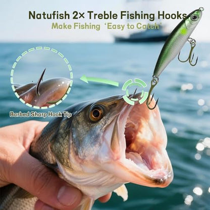 Natufish Treble Fishing Hooks 2X Strong 10Pcs Triple Hooks Sharp Barbed/High Carbon Steel/Round Bend for Lures Freshwater Saltwater - size: 8#_10pcs