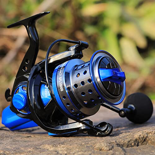 Sougayilang Spinning Reels 10000 Series Surf Fishing Reels, Ultra Smooth Powerful with CNC Aluminum Spool, Inshore & Offshore Saltwater Fishing - color: Blue- SFL10000