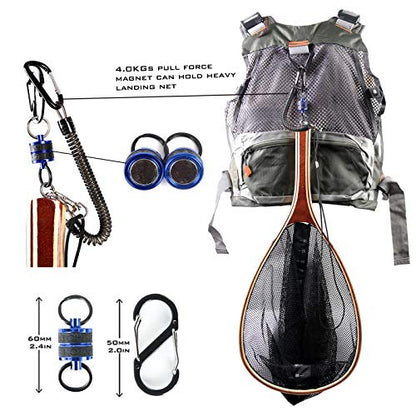 M MAXIMUMCATCH Maxcatch Magnetic Fly Fishing Net Release Holder Retractor with Carabiner Clip and Lanyard - color: Green+retractable Coil (1pc)