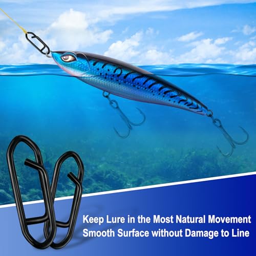 Alwonder 50-Pack Fishing Stealth Power Speed Clips, High Strength Stainless Steel Speed Clips for Fishing Lures Quick Change, Freshwater Saltwater Crankbait Popper Lures Quick Snap Connector - size: 125LB-1IN