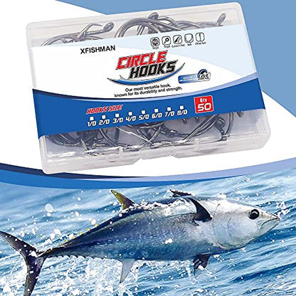 XFISHMAN Circle-Hooks-Fishing-Equipment-Octopus-Hooks-Saltwater-50 Pack #1 –12/0 - color: Black, size: 7/0 50-Pack