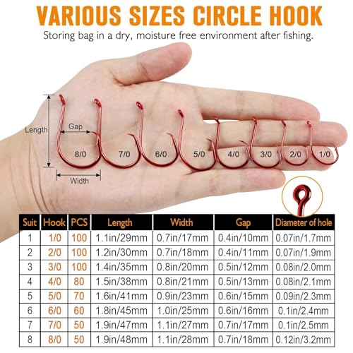Dovesun Circle Hooks for Catfish 2X Strong 100PCS Catfish Hooks Octopus Circle Hooks Saltwater and Freshwater Black & Red Size 1/0-8/0 - color: Red, size: 6/0*60PCS