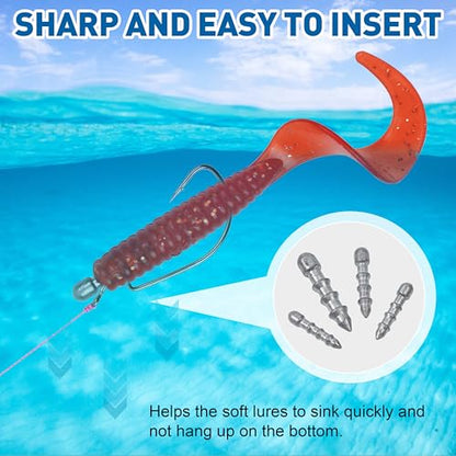 Fishing Nail Weights Kit, 53pcs Wacky Worm Weights Insert Sinkers for Bass Fishing Soft Plastic Lures Neko Rig Wacky Rig Weights Insert Pencil Nail Sinkers 4 Sizes