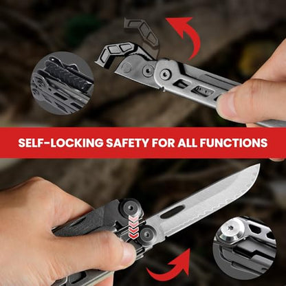 Multitool, 16-in-1 Stainless Steel Multi Tool Pliers with Adjustable Hex Wrench, Damascus Pocket Knife, Nylon Sheath for Survival, Camping and Hunting, Hiking, Simple Repair - size: 16-in-1