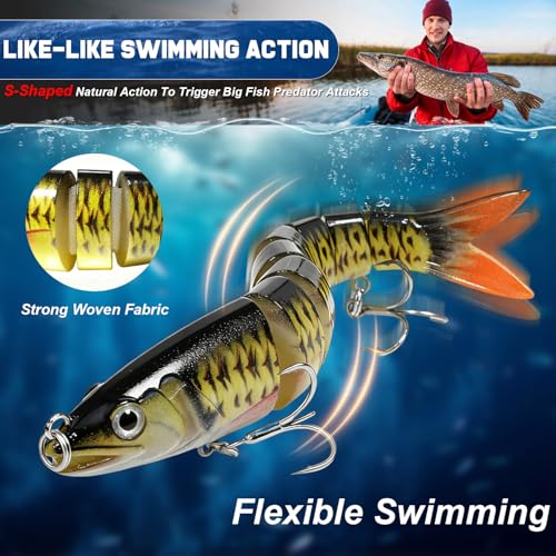 Swim baits Fishing Lures for Freshwater, Fableblis Mixed Top Water Bass Lures, Multi Jointed Swimbaits & Artificial Whopping Plopping Baits for Trout Catfish Crappie Muskie