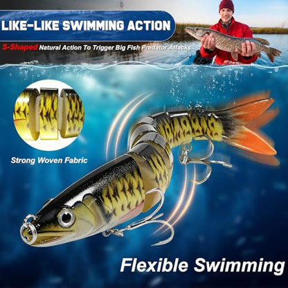 Swim baits Fishing Lures for Freshwater, Fableblis Mixed Top Water Bass Lures, Multi Jointed Swimbaits & Artificial Whopping Plopping Baits for Trout Catfish Crappie Muskie