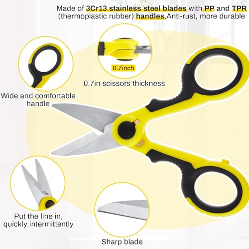 Honoson 2 Pcs 5.7" Fishing Scissors Braided Line Cutters Fishing Heavy Duty 3cr13 Non Slip Serrated Edge Scissors Saltwater Freshwater Braid Multi Function Snips for Trimming (Yellow Black) - color: Yellow Black