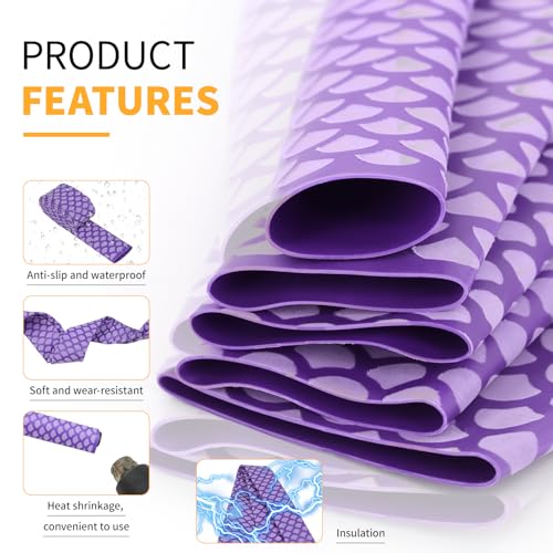 Heat Shrink Tubing, 3.28ft 2:1 Shrink Ratio Heat Shrink Tube for Fishing Rod Grips with Non Slip Waterproof, Fish Scale Pattern Heat-Shrink Tubing (1, Purple, Dia:35mm) - color: Purple, size: Dia:35mm