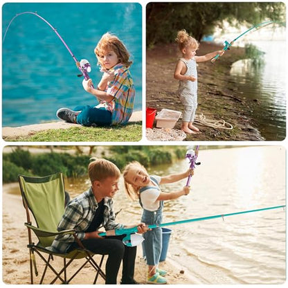 Kids Fishing Pole, Portable Telescopic Kids Fishing Poles for Boys Girls Youth, Fishing Rod and Reel Combo - color: Turquoise+Metallic Pink