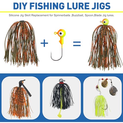 Silicone Jig Skirts Spinnerbait Skirts Replacement 12/24 Bundles DIY Bass Fishing Jigs Lure Skirts for Spinner Bait Buzzbaits Squid Jig Spoon Blade Fly Tying Material - style: Type B-mixed 24pcs