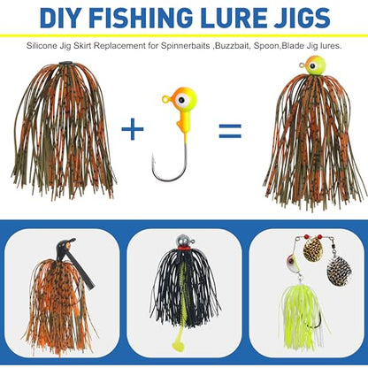 Silicone Jig Skirts Spinnerbait Skirts Replacement 12/24 Bundles DIY Bass Fishing Jigs Lure Skirts for Spinner Bait Buzzbaits Squid Jig Spoon Blade Fly Tying Material - style: Type B-mixed 24pcs