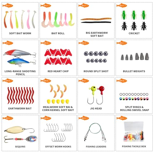 Fishing Lure Kit for Freshwater Saltwater Bass Trout Salmon – 99pcs Tackle Box with Spoons, Soft Plastics, Spinnerbaits, Crankbaits, Hooks and Fishing - color: 99pcs