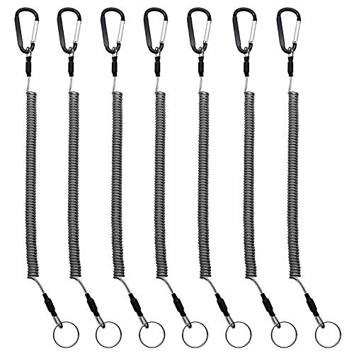 Fishing Lanyard Heavy Duty Retractable Coiled Tether with Carabiner for Pliers, Boating, Tools - color: 7pcs+Black