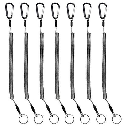 Fishing Lanyard Heavy Duty Retractable Coiled Tether with Carabiner for Pliers, Boating, Tools - color: 7pcs+Black