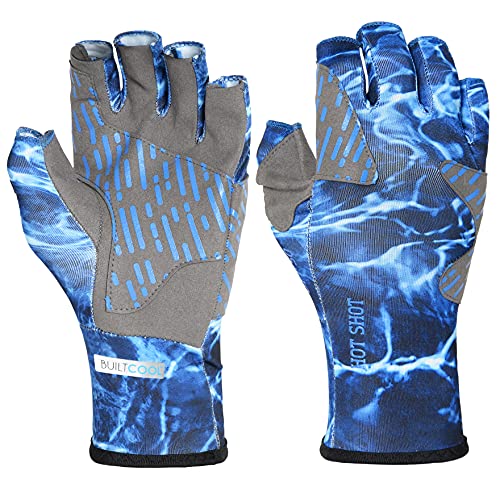 HOT SHOT Men's Fingerless Reinforced Fishing Gloves with UV Protection – UPF 50 Outdoor Cooling Sun Gloves - color: Mossy Oak Elements Agua - Marlin, size: Medium