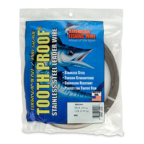 AFW Tooth Proof Stainless Steel Single Strand Hard Leader Wire - Bright and Camo for Shark, Barracuda, King Mackerel, Wahoo, Snook Bite Protection for Toothy Critters, Rigging Baits and Lures - color: Camo, style: #6, 58 Lb Test, 1 Lb