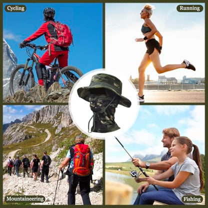 Camo Boonie Sun Hat with Balaclava Face Mask UV Protection Fishing Hat Bucket Hat for Hunting Hiking Military Tactical Safari - color: Camo Green