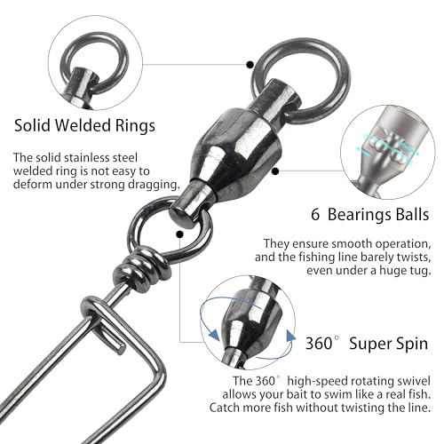 Shaddock Fishing Ball Bearing Snap Swivels, Fishing Tackle Fishing Line Connector Corrosion Resistance Barrel Swivel for Saltwater Freshwater Fishing 26Lb - 503Lb - size: #9 (440lb)