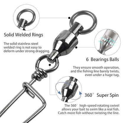 Shaddock Fishing Ball Bearing Snap Swivels, Fishing Tackle Fishing Line Connector Corrosion Resistance Barrel Swivel for Saltwater Freshwater Fishing 26Lb - 503Lb - size: #10 (503lb)