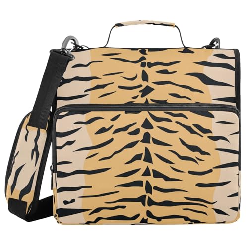 Tigers Stripe Brown Zipper Binder Bag 3 Ring with Shoulder Strap Zippered Binder Fits 13 Inch Laptop File Folder Document Organizer for College Office Supplies - color: Tigers Stripe Brown