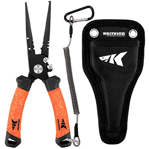 KastKing Speed Demon Pro Fishing Pliers, 420 Stainless Steel, Fishing Tools, Saltwater Resistant Fishing Gear, Tungsten Carbide Cutters, Corrosion Resistant Coating, SuperPolymer Grip Handles - color: B: 8.5'' Split Ring Nose