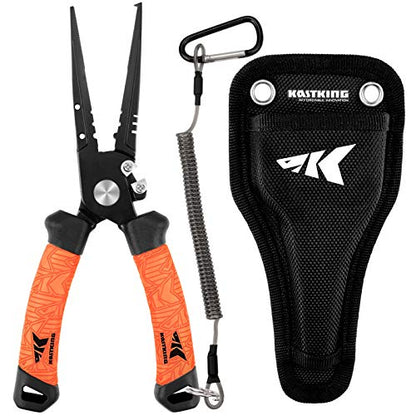 KastKing Speed Demon Pro Fishing Pliers, 420 Stainless Steel, Fishing Tools, Saltwater Resistant Fishing Gear, Tungsten Carbide Cutters, Corrosion Resistant Coating, SuperPolymer Grip Handles - color: B: 8.5'' Split Ring Nose