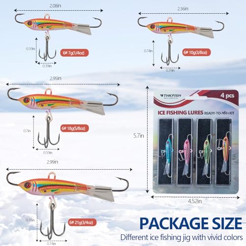 THKFISH Ice Fishing Jigs Ice Fishing Lures Ice Fishing Gear for Crappie, Panfish, Walleye, Bluegill Vertical Jigs Kit Ice Fishing Tackle 4PCS/8PCS 10g(0.35oz) 18g(0.63oz) - color: D style-7g(1/4oz)-4pcs
