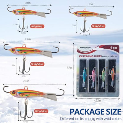 THKFISH Ice Fishing Jigs Ice Fishing Lures Ice Fishing Gear for Crappie, Panfish, Walleye, Bluegill Vertical Jigs Kit Ice Fishing Tackle 4PCS/8PCS 10g(0.35oz) 18g(0.63oz) - color: D style-7g(1/4oz)-4pcs
