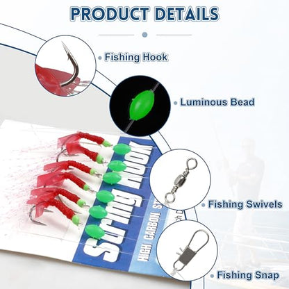 Fishing Bait Rigs Set,4/10 Packs Fishing Rig with String Hooks Soft Shrimp Lure,Real Skin,Lure Barrel Swivels Surf Fishing Rigs for Mackeral Herring Baitfish - color: Fish Skin Rig, size: 4 Packs
