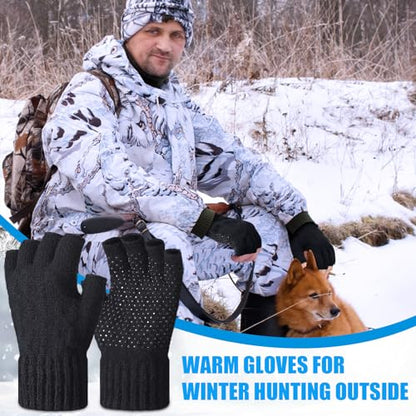 Geyoga 2 Pairs Wool Fingerless Fishing Gloves for Men Women Anti-Slip with Grip Dots Warm Winter Fly Ice Fishing Gloves - color: Black and Gray, style: Fingerless