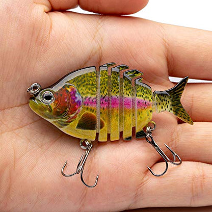 Bassdash SwimPanfish 0.34oz Hard Swimbaits Multi Jointed Topwater Trout Bass Fishing Crank Lure for Freshwater and Saltwater - color: Rainbow