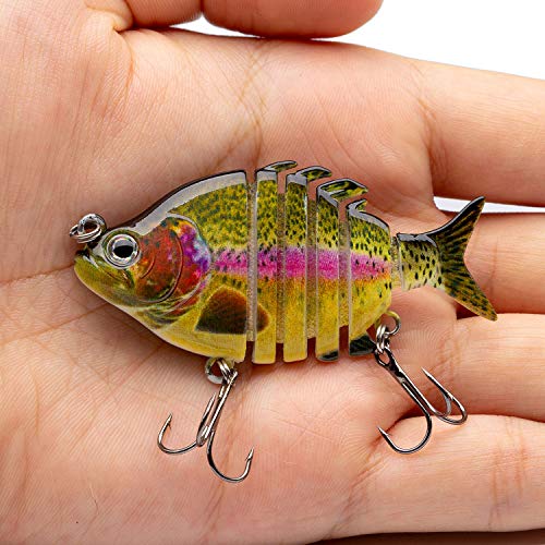 Bassdash SwimPanfish 0.34oz Hard Swimbaits Multi Jointed Topwater Trout Bass Fishing Crank Lure for Freshwater and Saltwater - color: Rainbow