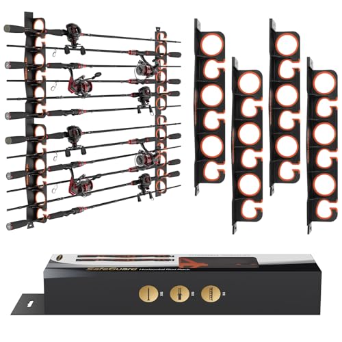 KastKing SafeGuard Fishing Rod Holder for Garage, Wall or Ceiling Mounted Fishing Rod Rack Storage Organizer, Fishing Pole Holder Holds 12 Rods or Combos in Less Than 36 Inches - color: A: Black, 2 Pack(store 12 fishing rods or combos)