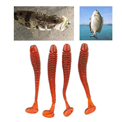 Tbest 50 Pcs 5cm Soft Fishing Lures, Plastic Fishing Bait T-Tail Grub Worm Baits Fish Tackle Accessory 9 Colors - color: Red