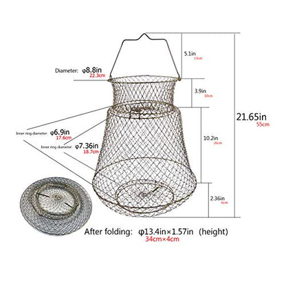 2pcs Metal Rustproof Collapsible Fish Basket - Robust and Easy to Use Net Cage for Live Fish