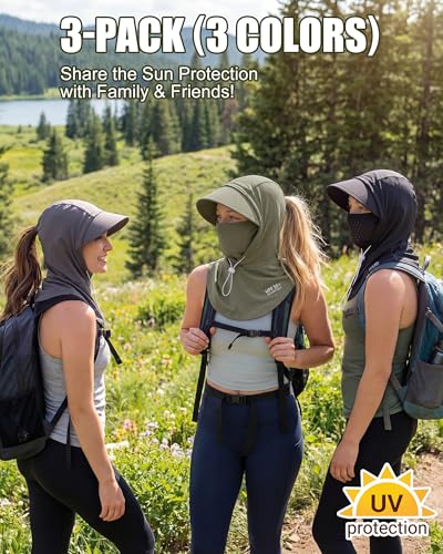 Shihanee 3 Pack Balaclava Face Mask Sun Protection Hood Cooling Breathable Full Head Mask for Men Women Fishing Cycling - color: Black,army Green,dark Gray
