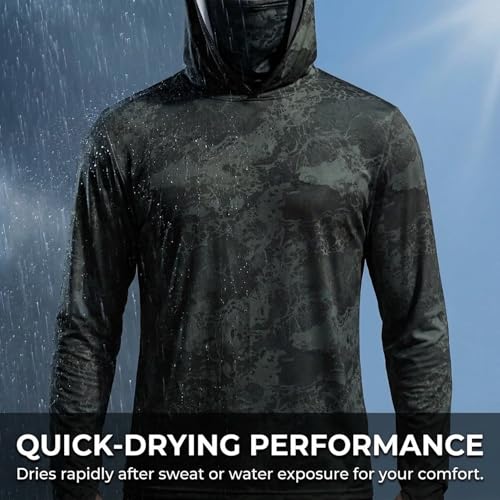 Tough Outfitters Hooded Fishing Shirt UPF 50+ Realtree Camo Sun Hoodie for Men Women – Long Sleeve UV Protection Lightweight - color: Black, size: Medium