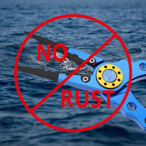 Lixada Fishing Pliers Saltwater Aviation Aluminum with Sheath and Lanyard - Braid Cutters Split Ring Pliers Hook Remover Line Cutting Stainless Steel Jaw Fish Holder, Durable & Lightweight - color: Blue