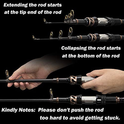 PLUSINNO Fishing Rod and Reel Combos - Carbon Fiber Telescopic Fishing Pole - Spinning Reel 12 +1 Shielded Bearings Stainless Steel BB - color: ONLY Fishing rod (not include reel), size: 2.1M 6.89FT