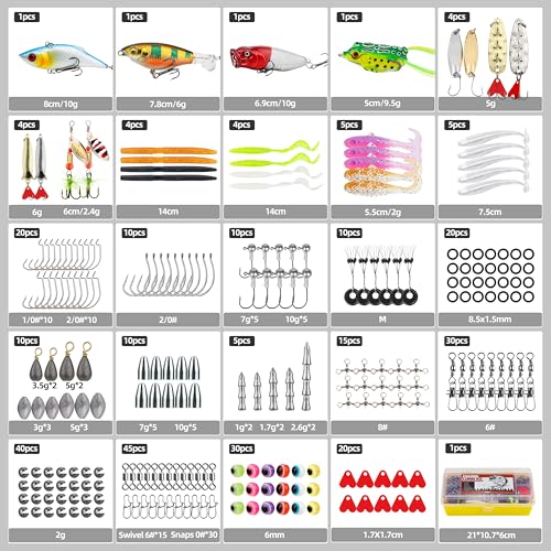 Fishing Tackle Box Set – Lure Kit for Freshwater & Saltwater, Crankbaits, Spinnerbaits, Soft Plastics, Jigs, Weights, Hooks – All-in-One Fishing Gear for Men - style: 305pcs