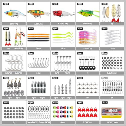 Fishing Tackle Box Set – Lure Kit for Freshwater & Saltwater, Crankbaits, Spinnerbaits, Soft Plastics, Jigs, Weights, Hooks – All-in-One Fishing Gear for Men - style: 305pcs