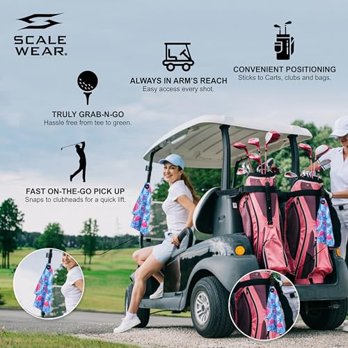 Magnetic Microfiber Waffle Golf Towel – Large 16"x24" Clean Golf Club Ball Magnet Clip to Hang on Bag Cart Strong Premium Strength Ultra Absorbent Gear Tropical Men (Large Flamingo Palms) - color: Large Flamingo Palms