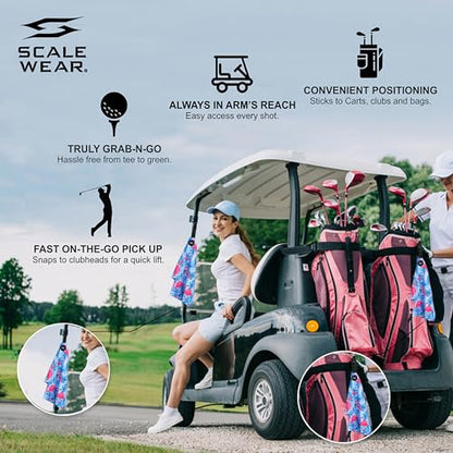 Magnetic Microfiber Waffle Golf Towel – Large 16"x24" Clean Golf Club Ball Magnet Clip to Hang on Bag Cart Strong Premium Strength Ultra Absorbent Gear Tropical Men (Large Flamingo Palms) - color: Large Flamingo Palms